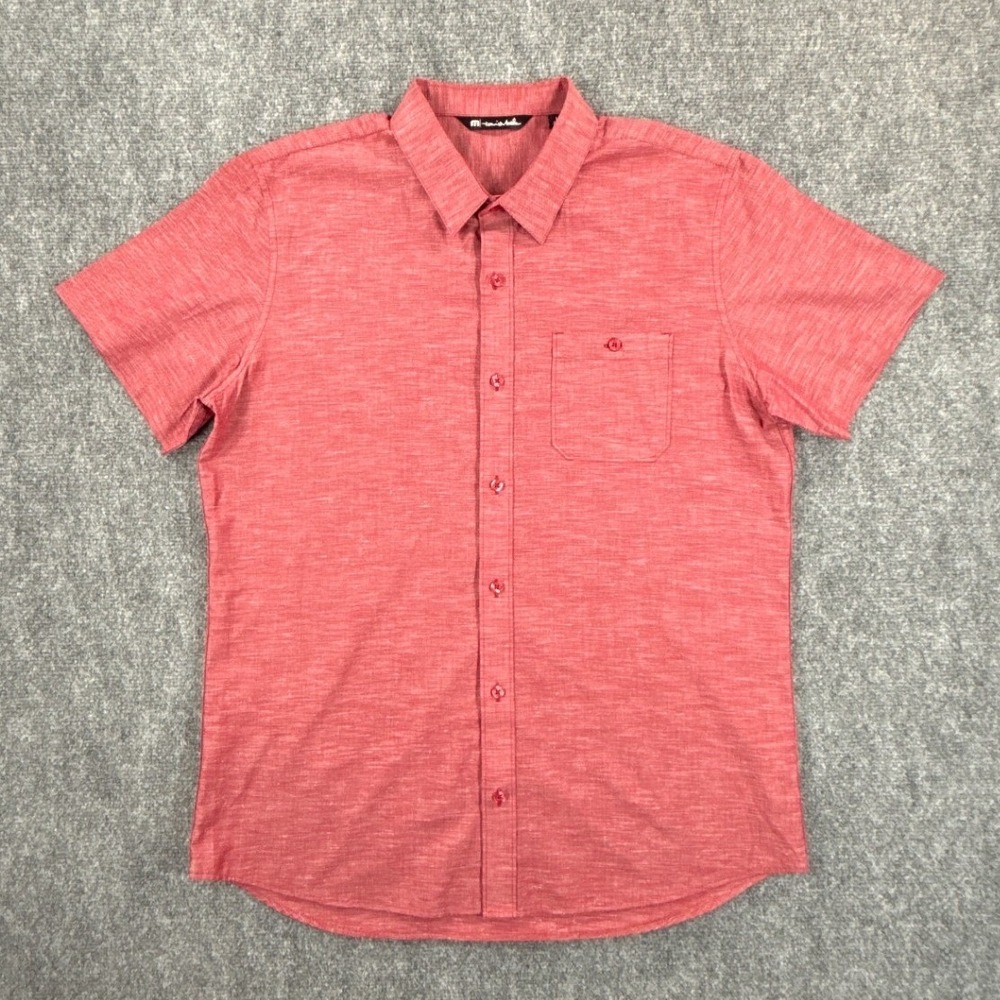 TravisMathew Studebaker Mens Large Red Short Sleeve Button Down Shirt 1MO475